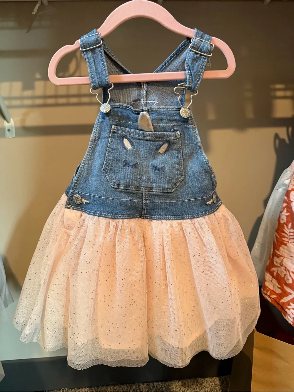 OshKosh B'gosh Denim Overall Dress with Pink Tulle Skirt